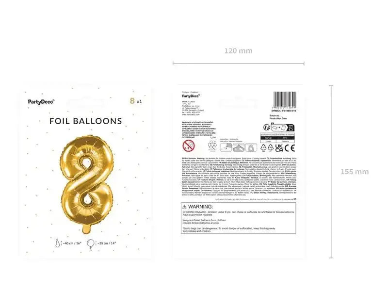 Cijfer Ballon 8 Goud 35 cm - Ballonnenshop.nl