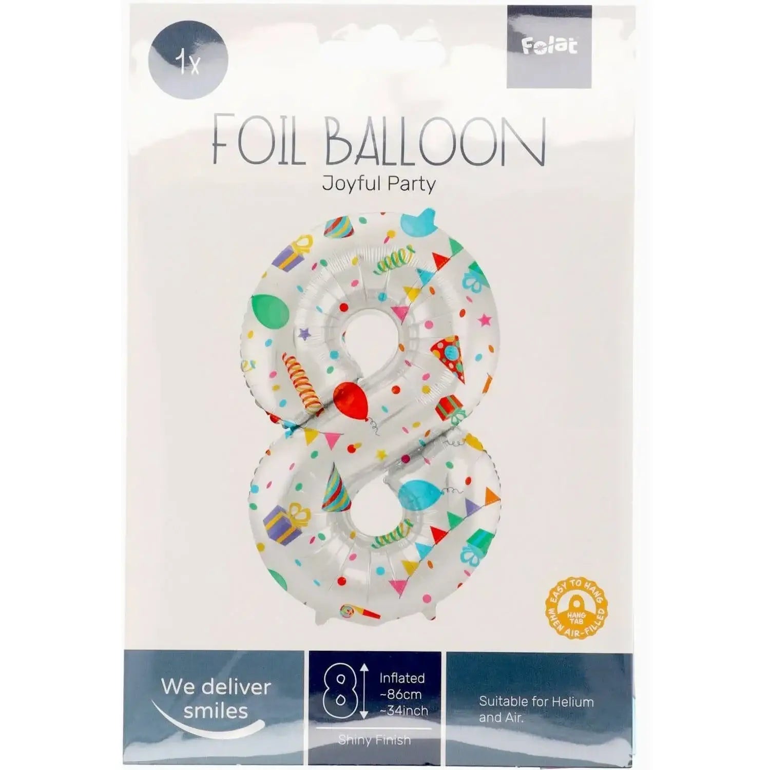 Cijfer Ballon 8 - Joyful Party - 86 cm - Ballonnenshop.nl
