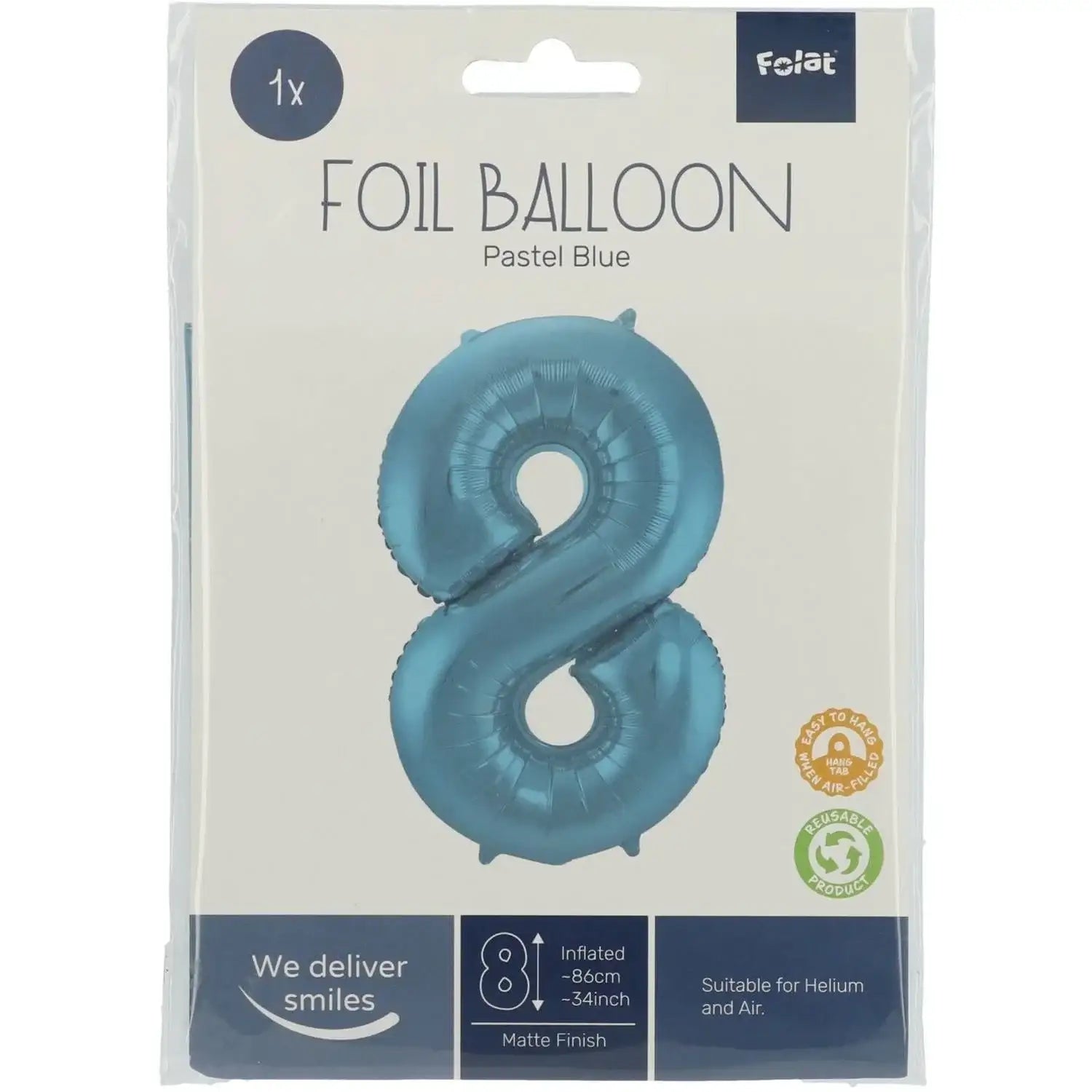 Cijfer Ballon 8 - Pastel Blauw - 86 cm - Ballonnenshop.nl