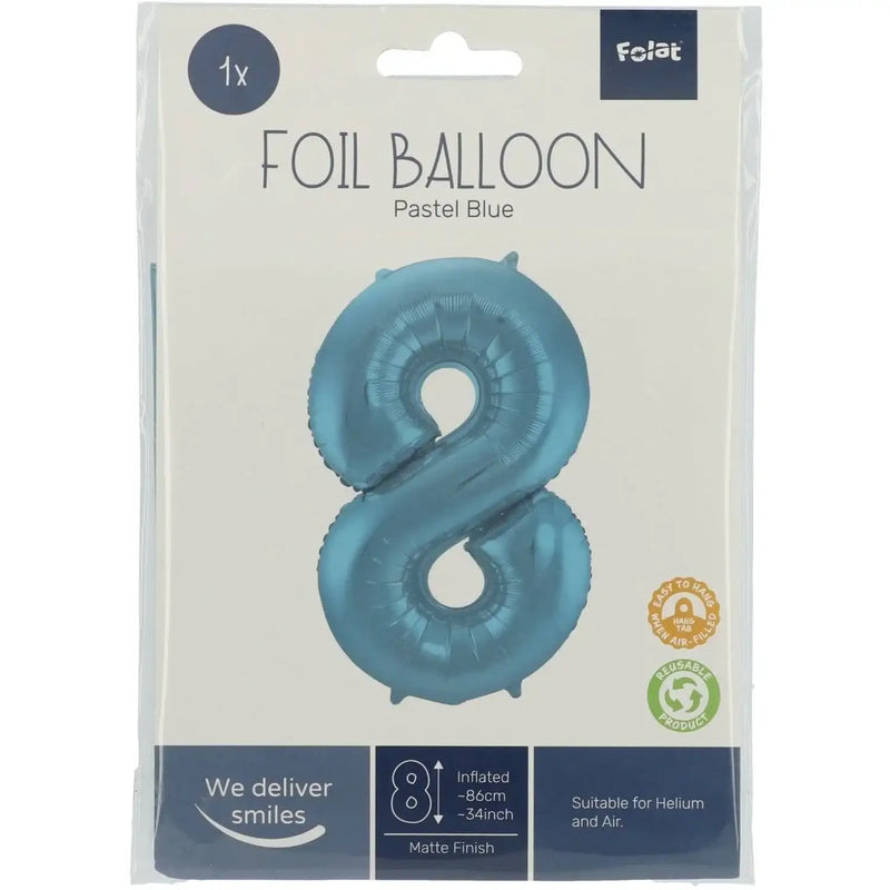 Cijfer Ballon 8 - Pastel Blauw - 86 cm - Ballonnenshop.nl