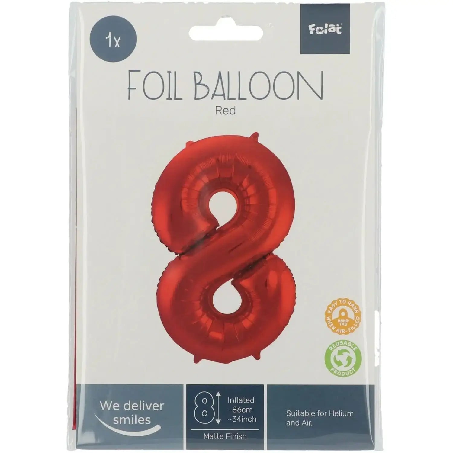 Cijfer Ballon 8 - Rood - 86 cm - Ballonnenshop.nl