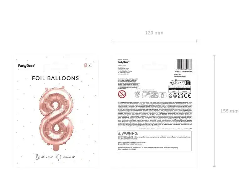 Cijfer Ballon 8 Rose Goud 35 cm - Ballonnenshop.nl