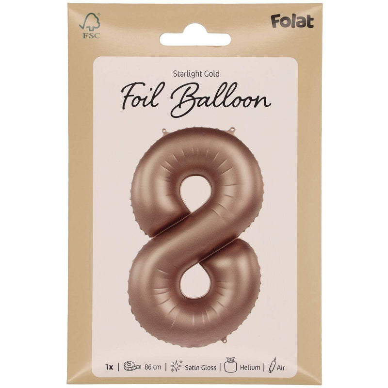 Cijfer Ballon 8 - Starlight Goud - 86 cm - Ballonnenshop.nl