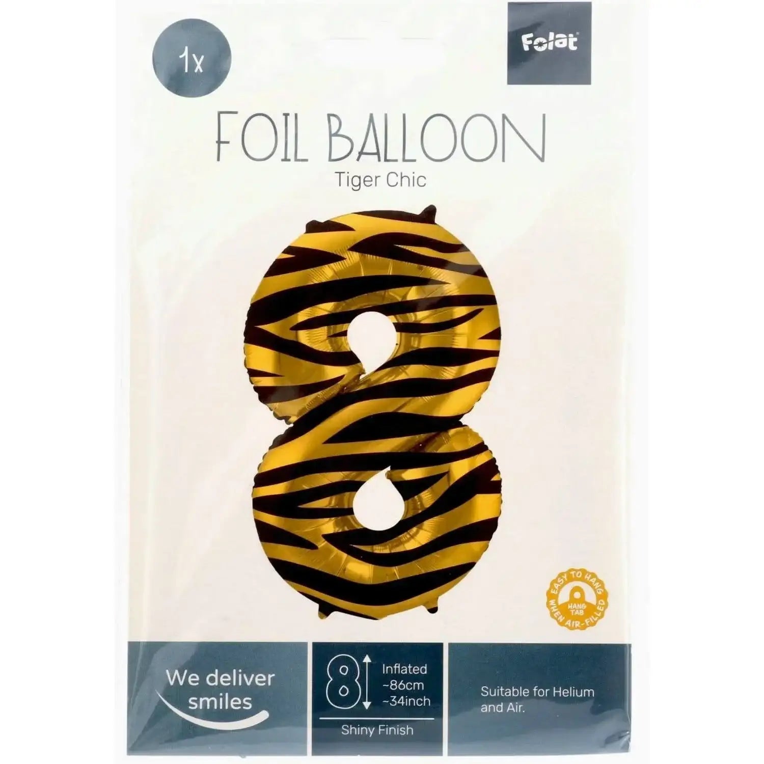 Cijfer Ballon 8 - Tijgerprint - 86 cm - Ballonnenshop.nl
