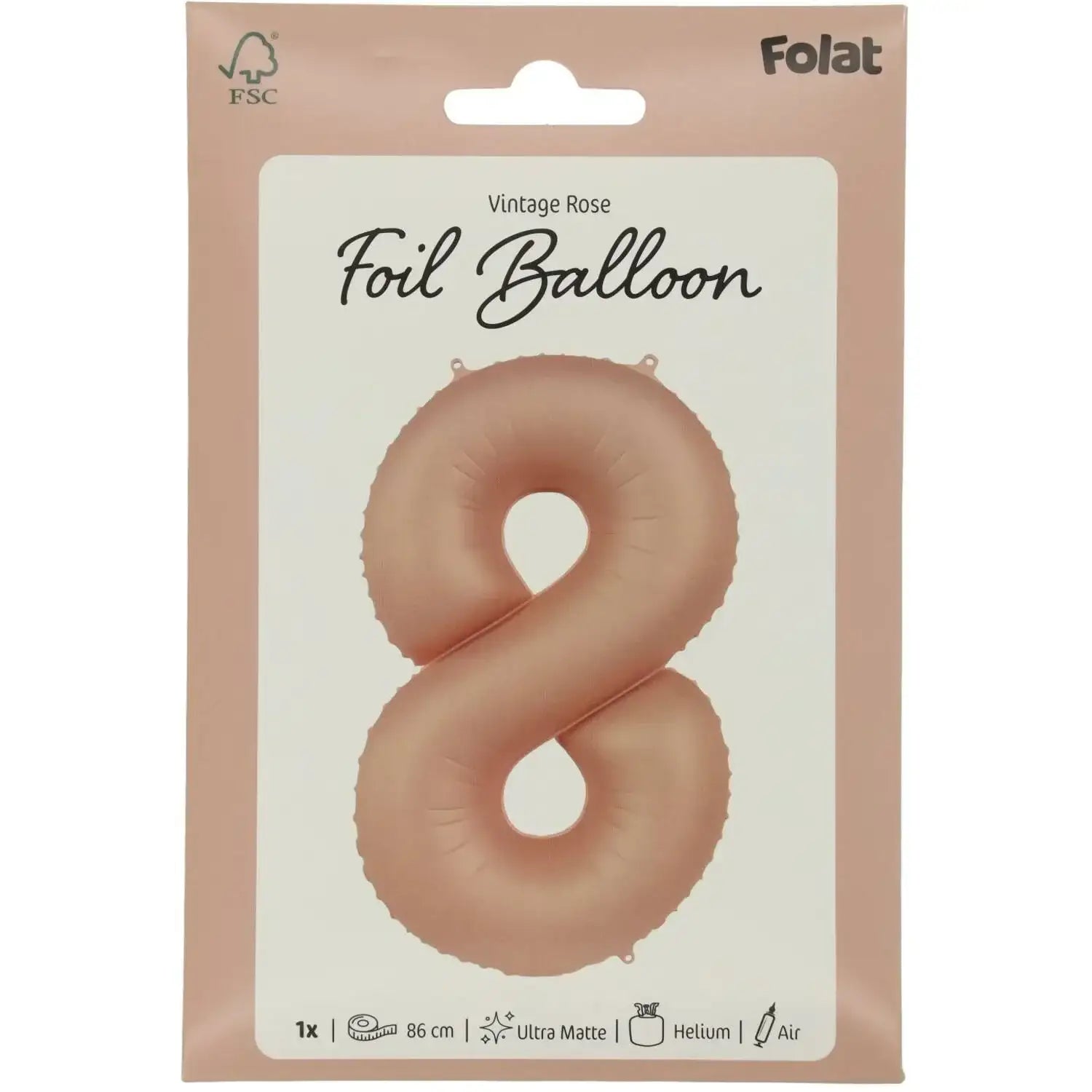 Cijfer Ballon 8 - Vintage Rose - 86 cm - Ballonnenshop.nl