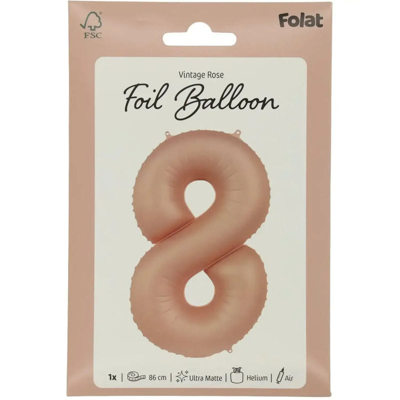 Cijfer Ballon 8 - Vintage Rose - 86 cm - Ballonnenshop.nl