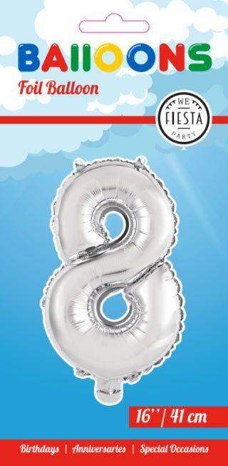 Cijfer Ballon 8 - Zilver - 41 cm - Ballonnenshop.nl