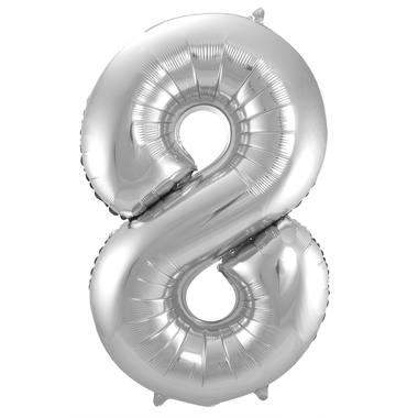Cijfer Ballon 8 - Zilver - 86 cm - Ballonnenshop.nl