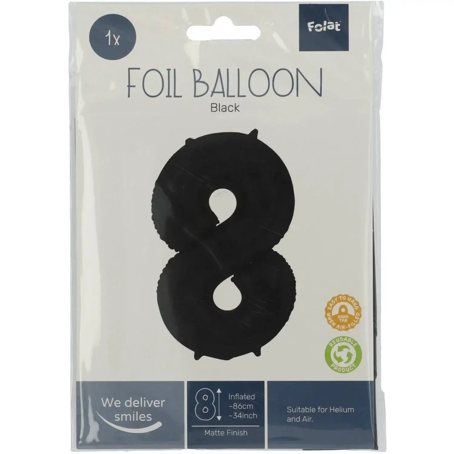 Cijfer Ballon 8 - Zwart - 86 cm - Ballonnenshop.nl