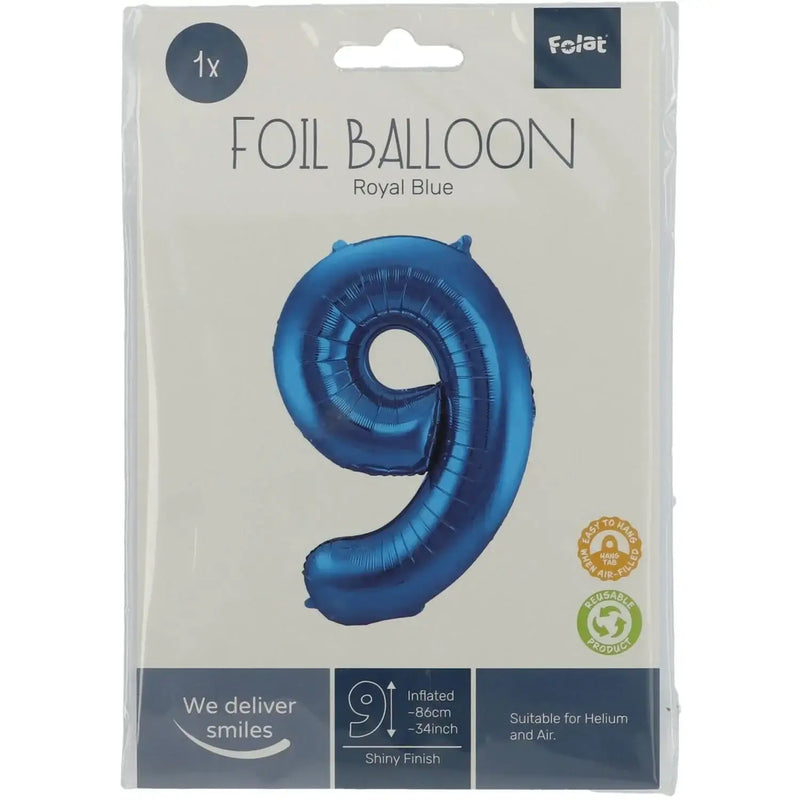 Cijfer Ballon 9 - Blauw - 86 cm - Ballonnenshop.nl