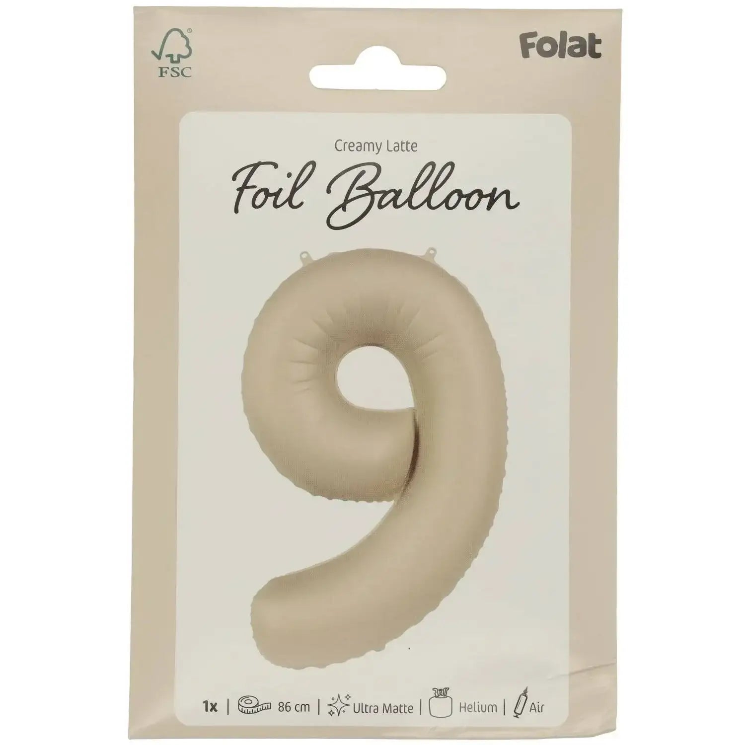 Cijfer Ballon 9 - Creamy Latte - Matt - 86 cm - Ballonnenshop.nl