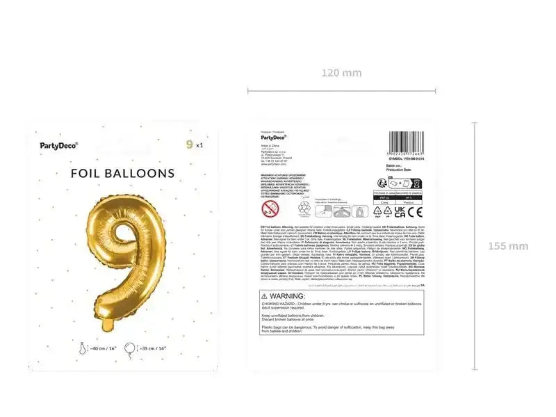 Cijfer Ballon 9 Goud 35 cm - Ballonnenshop.nl