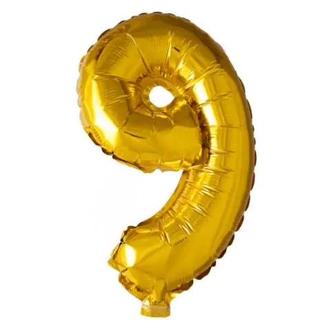 Cijfer Ballon 9 - Goud - 41 cm - Ballonnenshop.nl