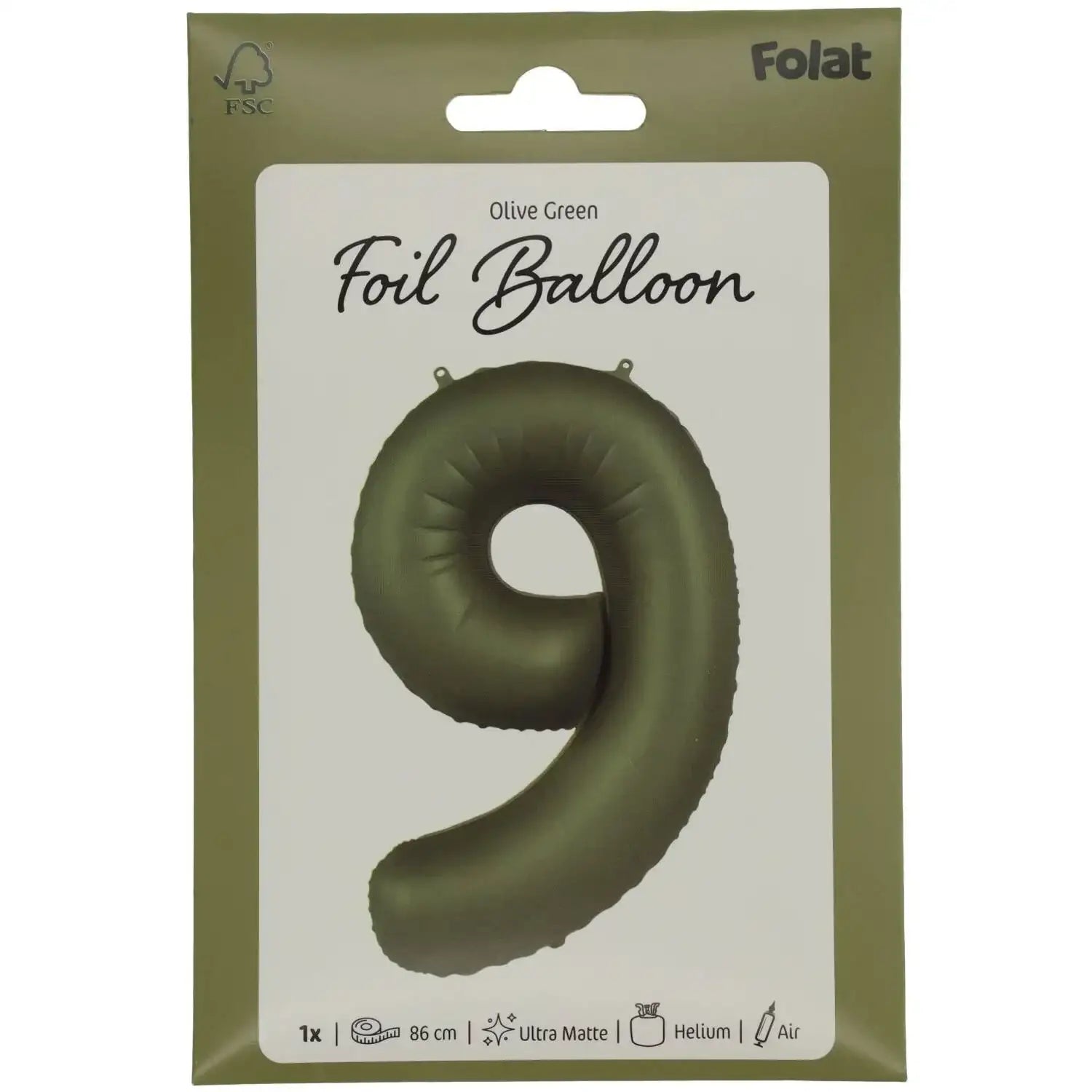 Cijfer Ballon 9 - Groen - 86 cm - Ballonnenshop.nl