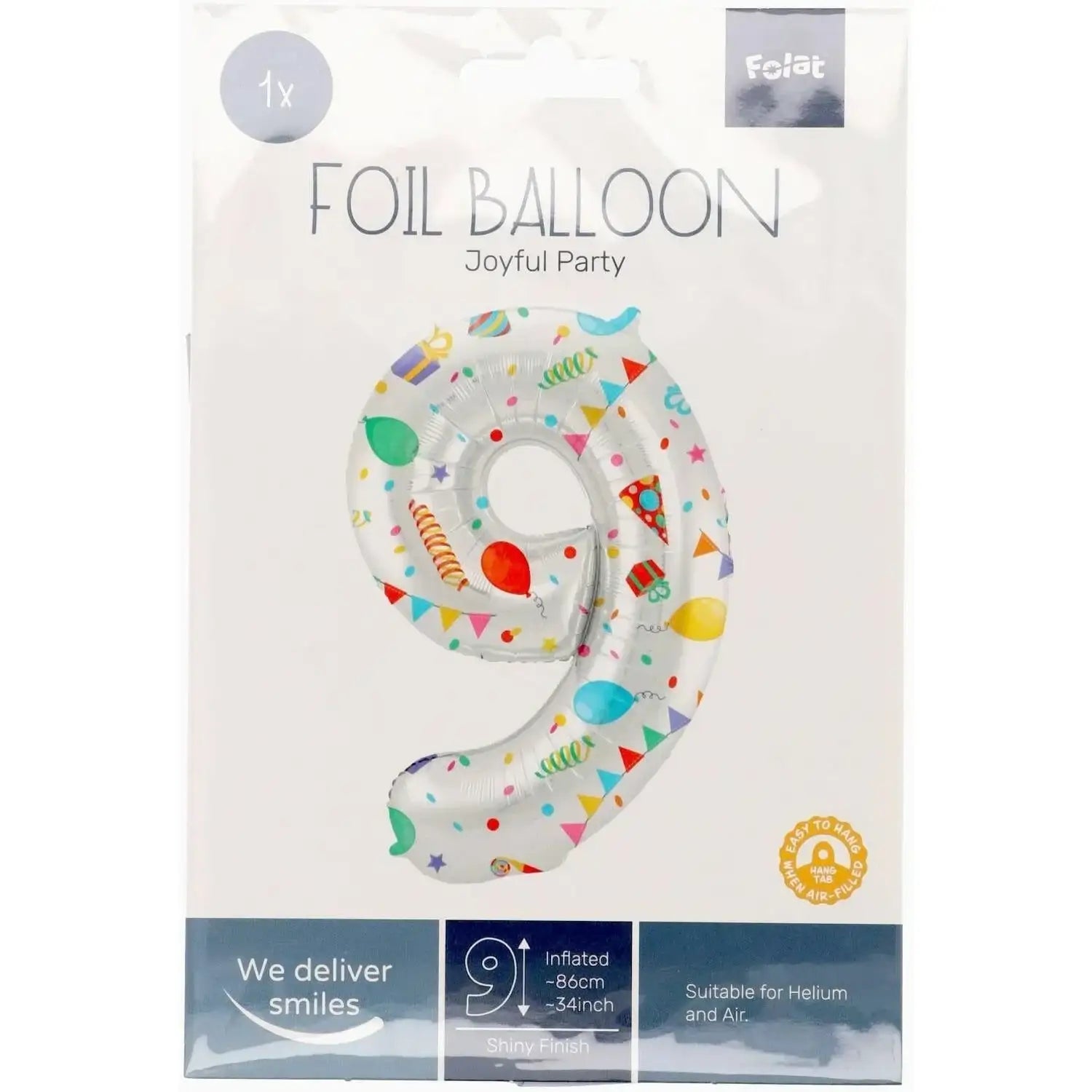 Cijfer Ballon 9 - Joyful Party - 86 cm - Ballonnenshop.nl