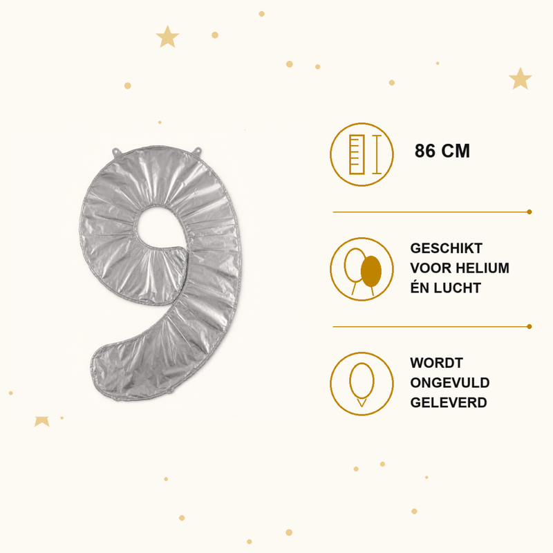 Cijfer Ballon 9 Moonlight Zilver - 86 cm - Ballonnenshop.nl