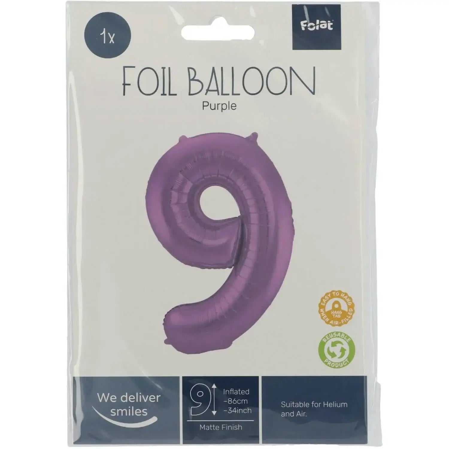Cijfer Ballon 9 - Paars - 86 cm - Ballonnenshop.nl