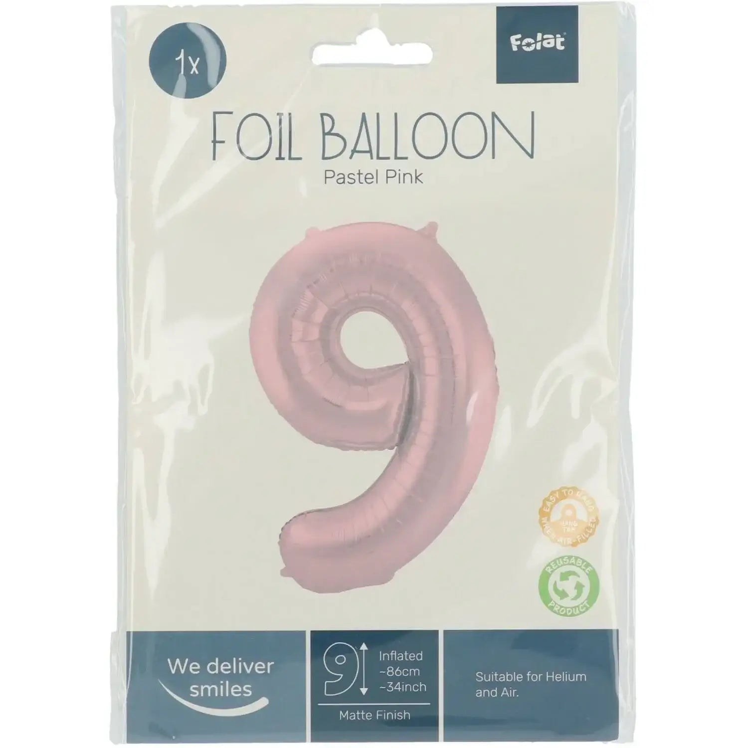 Cijfer Ballon 9 - Pastel Roze - 86 cm - Ballonnenshop.nl