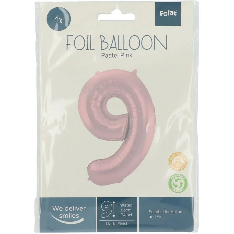 Cijfer Ballon 9 - Pastel Roze - 86 cm - Ballonnenshop.nl