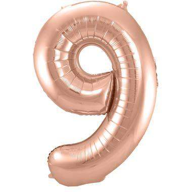 Cijfer Ballon 9 - Rose Goud - 86 cm - Ballonnenshop.nl