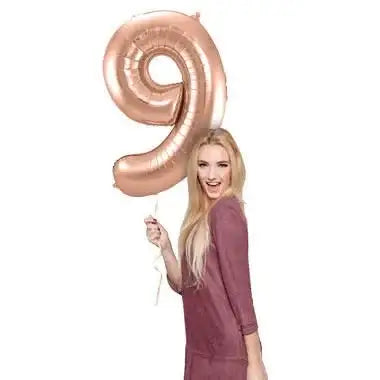 Cijfer Ballon 9 - Rose Goud - 86 cm - Ballonnenshop.nl