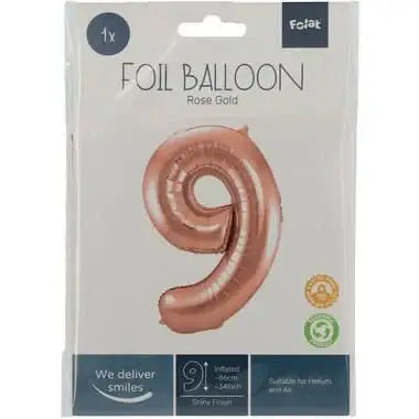 Cijfer Ballon 9 - Rose Goud - 86 cm - Ballonnenshop.nl