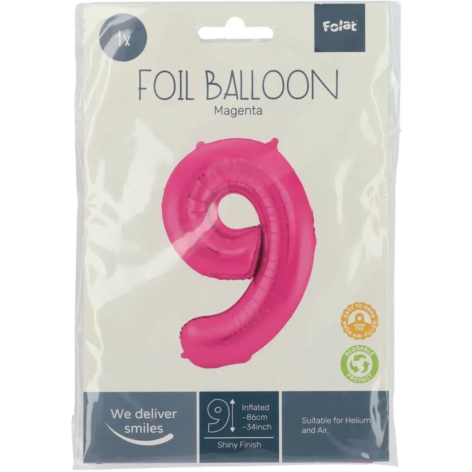 Cijfer Ballon 9 - Roze - 86 cm - Ballonnenshop.nl