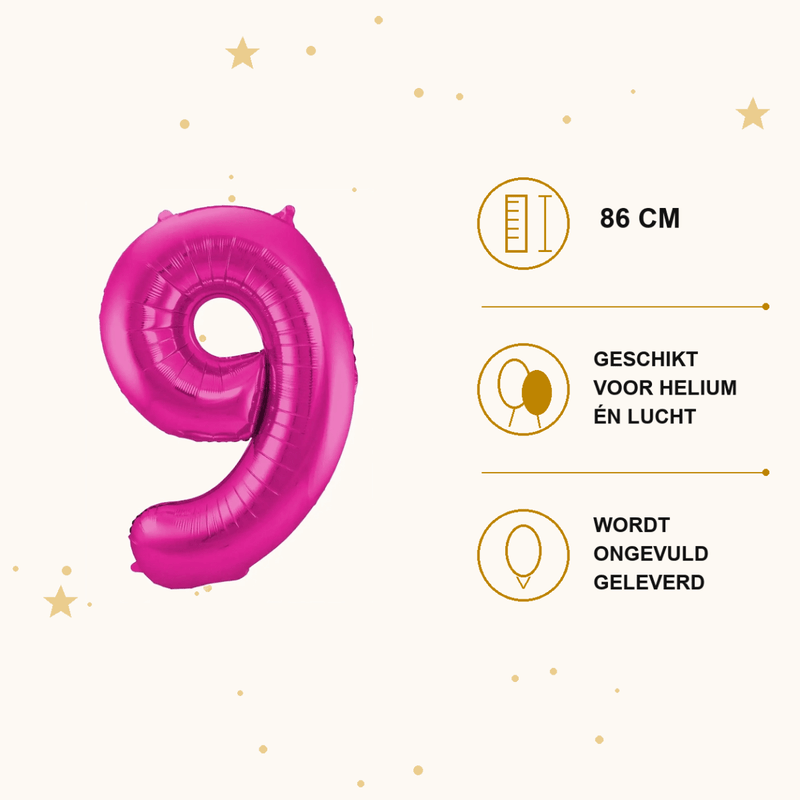 Cijfer Ballon 9 Roze - 86 cm - Ballonnenshop.nl