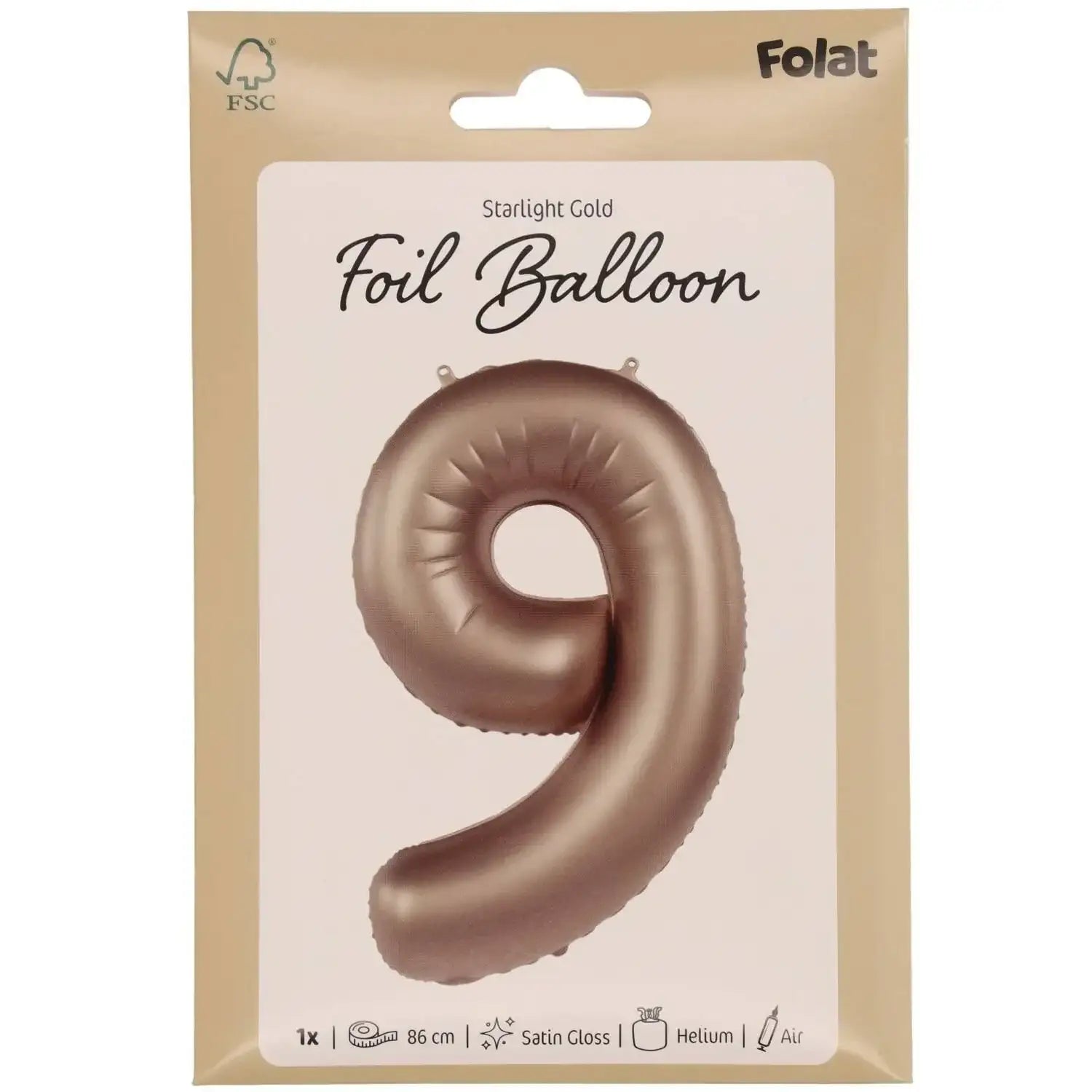 Cijfer Ballon 9 - Starlight Goud - 86 cm - Ballonnenshop.nl