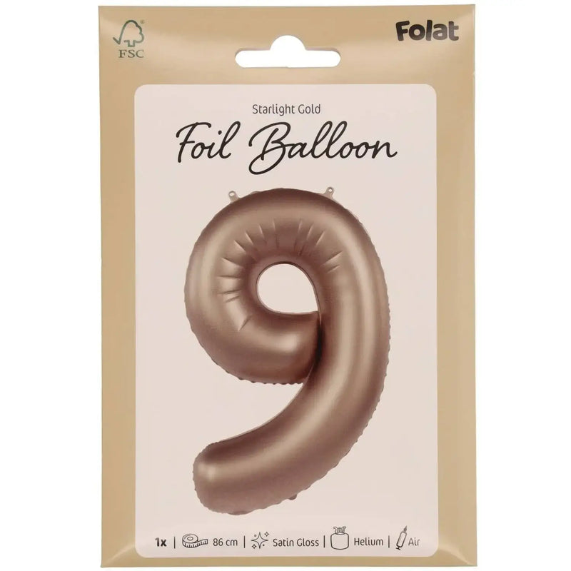 Cijfer Ballon 9 - Starlight Goud - 86 cm - Ballonnenshop.nl