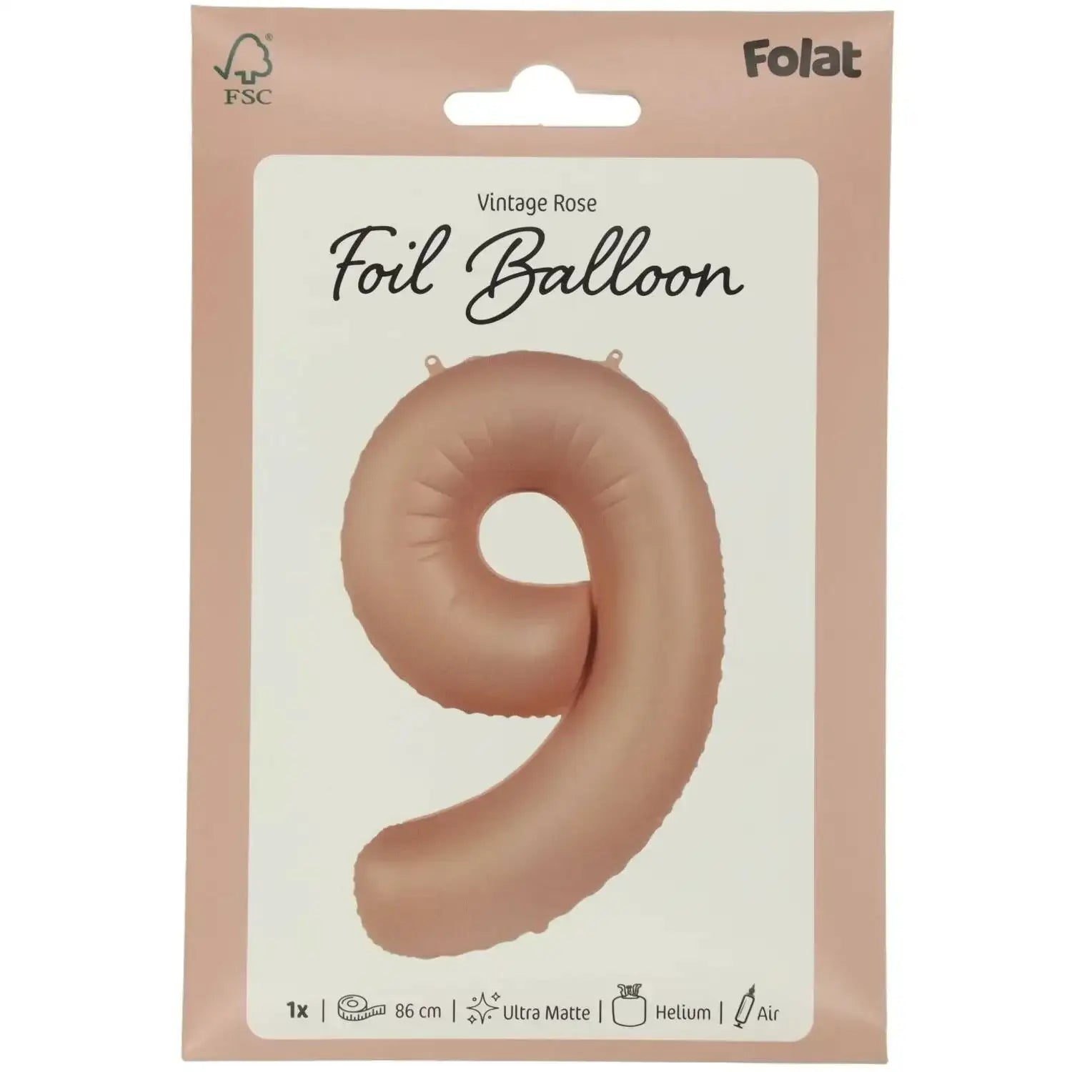 Cijfer Ballon 9 - Vintage Rose - 86 cm - Ballonnenshop.nl