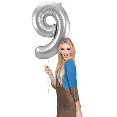 Cijfer Ballon 9 - Zilver - 86 cm - Ballonnenshop.nl