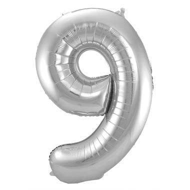 Cijfer Ballon 9 - Zilver - 86 cm - Ballonnenshop.nl