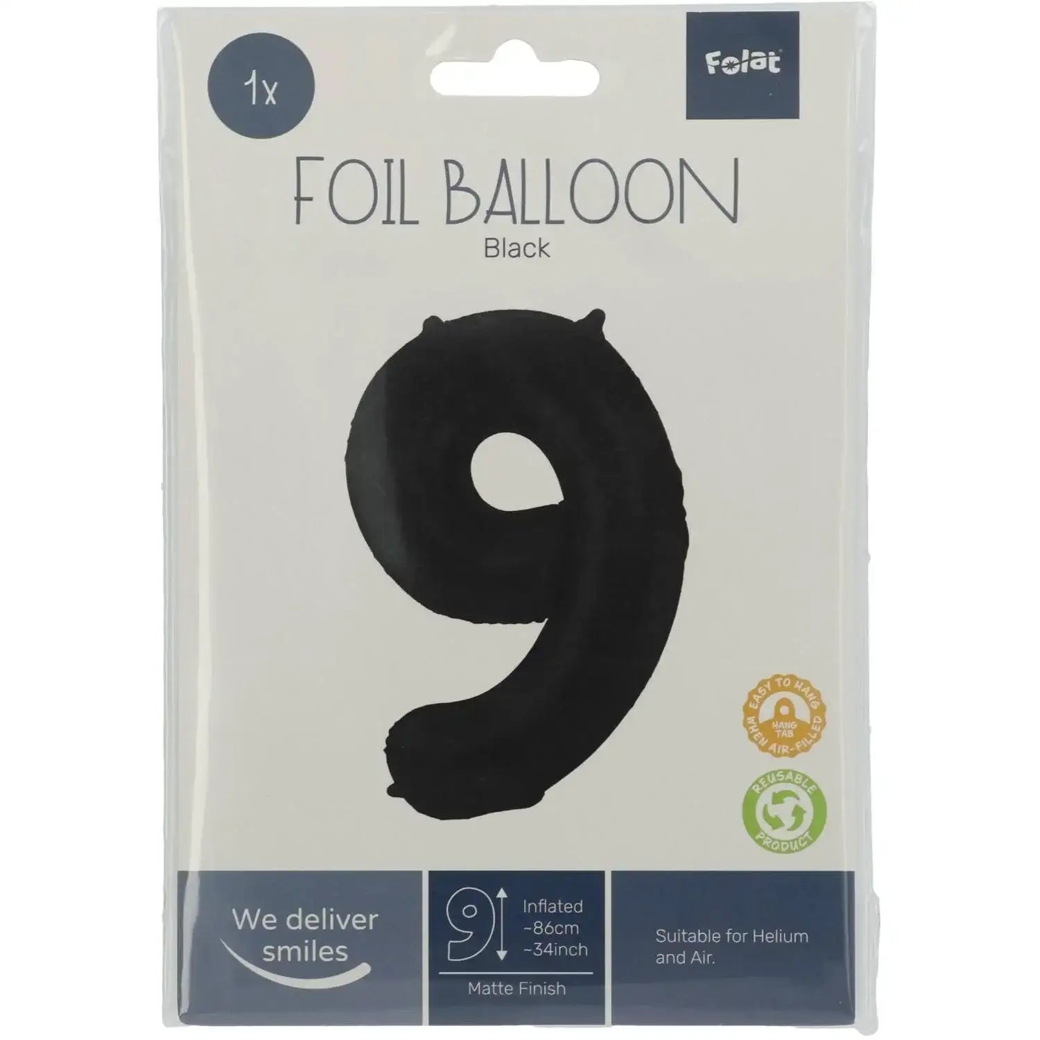 Cijfer Ballon 9 - Zwart - 86 cm - Ballonnenshop.nl