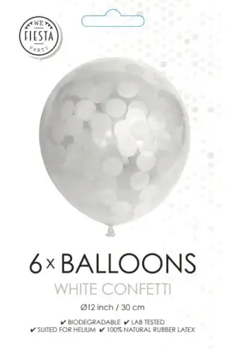 Confetti Ballonnen - Wit - 6 stuks - 30 cm - Ballonnenshop.nl
