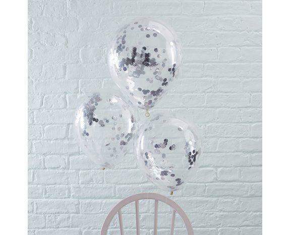Confetti Ballonnen Zilver - 5 stuks - 30 cm - Ballonnenshop.nl