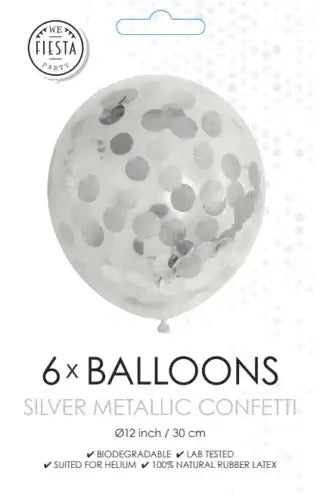 Confetti Ballonnen - Zilver - 6 stuks - 30 cm - Ballonnenshop.nl