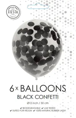 Confetti Ballonnen - Zwart - 6 stuks - 30 cm - Ballonnenshop.nl