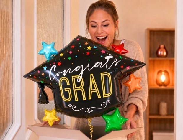 Congrats Grad Afstudeerhoed Ballon - Gevuld Met Helium - 101 cm - Ballonnenshop.nl