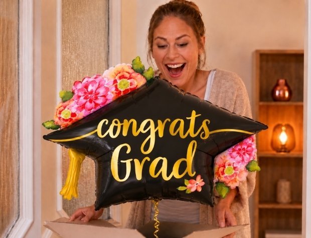 Congrats Grad Bloemenhoed Ballon - Gevuld Met Helium - 104 cm - Ballonnenshop.nl