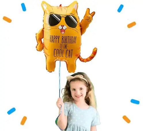 Cool Cat Birthday Helium Ballon - Gevuld Met Helium - 84 cm - Ballonnenshop.nl