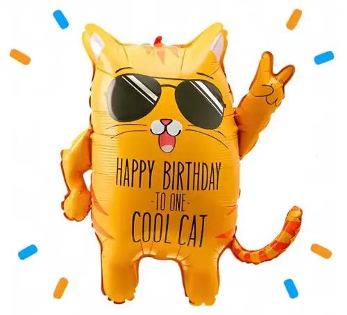 Cool Cat Birthday Helium Ballon - Gevuld Met Helium - 84 cm - Ballonnenshop.nl