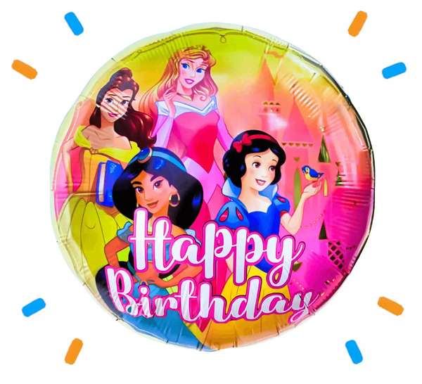 Doornroosje, Belle, Sneeuwwitje & Jasmine Disney Prinsessen Happy Birthday Helium Ballon - Gevuld Met Helium - 46 cm - Ballonnenshop.nl