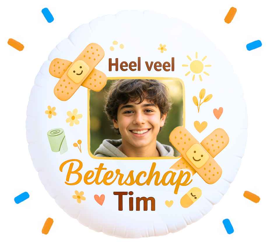 Eigen Foto En Naam Heel Veel Beterschap Helium Ballon - 58 cm - Ballonnenshop.nl