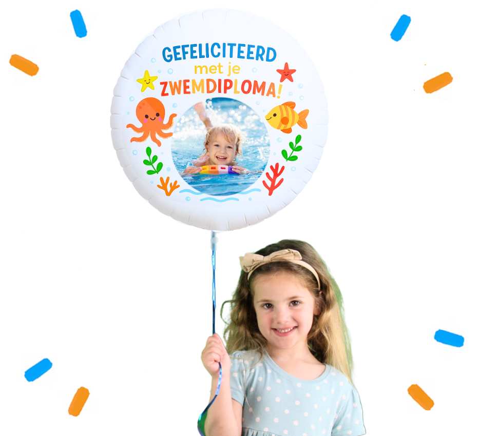 Eigen Foto Gefeliciteerd Met Je Zwemdiploma Helium Ballon - 58 cm - Ballonnenshop.nl