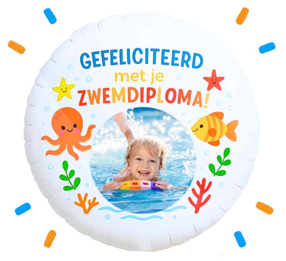 Eigen Foto Gefeliciteerd Met Je Zwemdiploma Helium Ballon - 58 cm - Ballonnenshop.nl