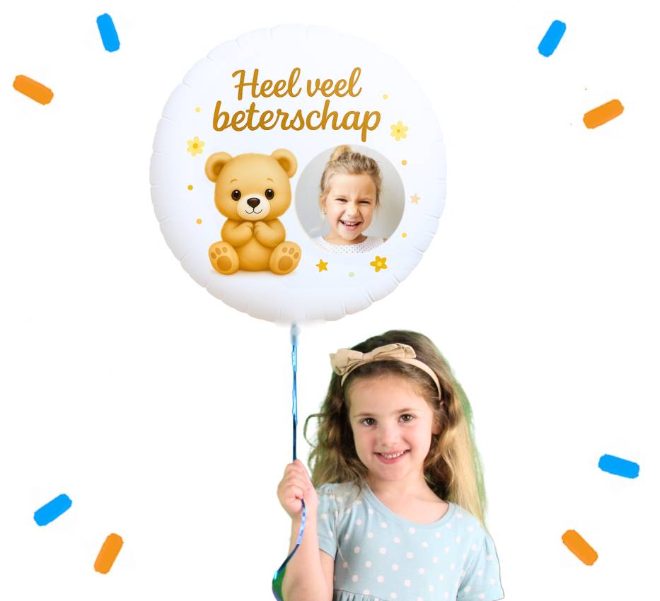 Eigen Foto Heel Veel Beterschap Beer Helium Ballon - 58 cm - Ballonnenshop.nl