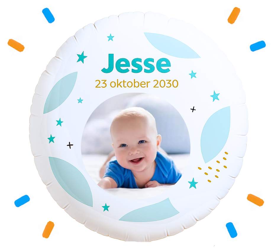 Eigen Foto, Naam En Datum Geboorte Helium Ballon Blauw - 58 cm - Ballonnenshop.nl