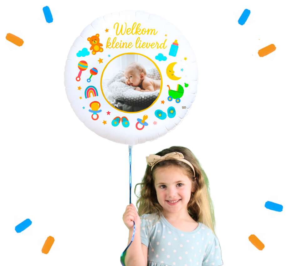 Eigen Foto Welkom Kleine Lieverd Helium Ballon - 58 cm - Ballonnenshop.nl