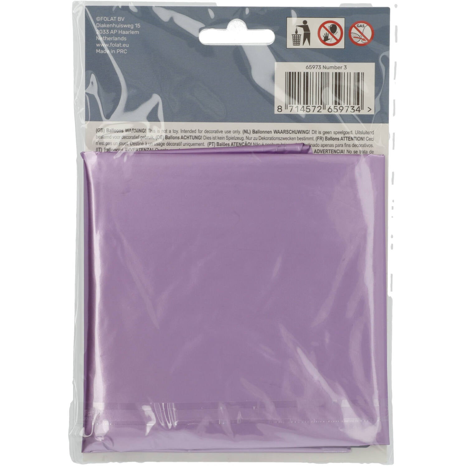 Cijfer Ballon 3 - Paars - 86 cm